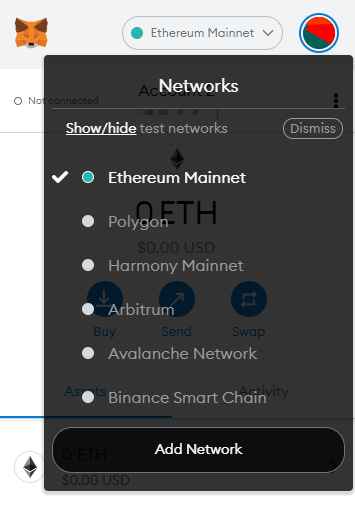 Metamask add network