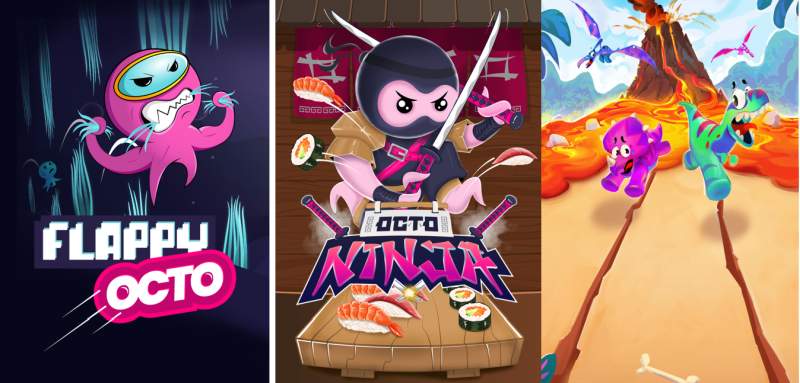 Octo Gaming Solana arcade hub app with multiple mobile mini-games.