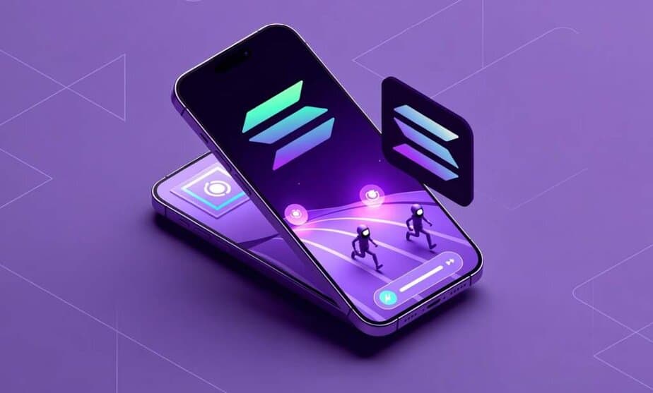 Best Solana mobile games 2026. Solana Logo and gamified content shown on a smartphone screen