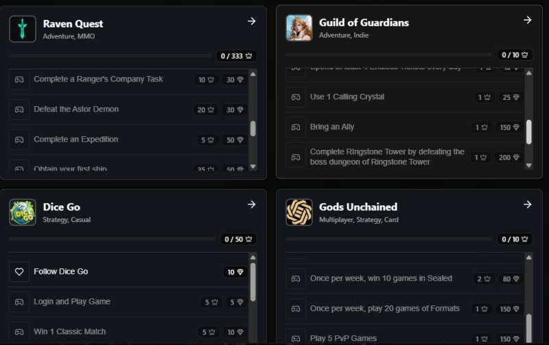 Immutable Play view showing games, quests, and rewards sections